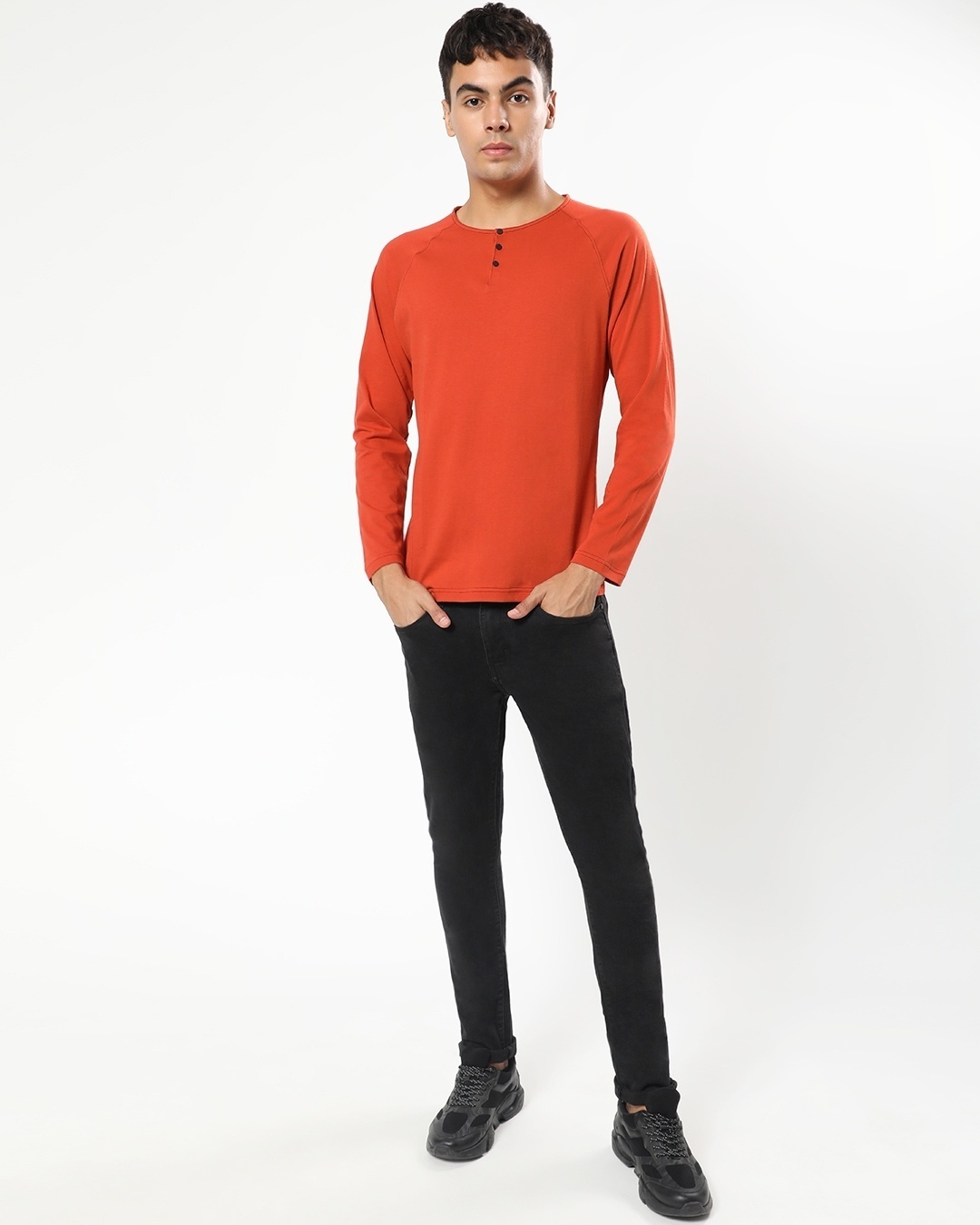 Shop Men's Orange Henley T-shirt-Full