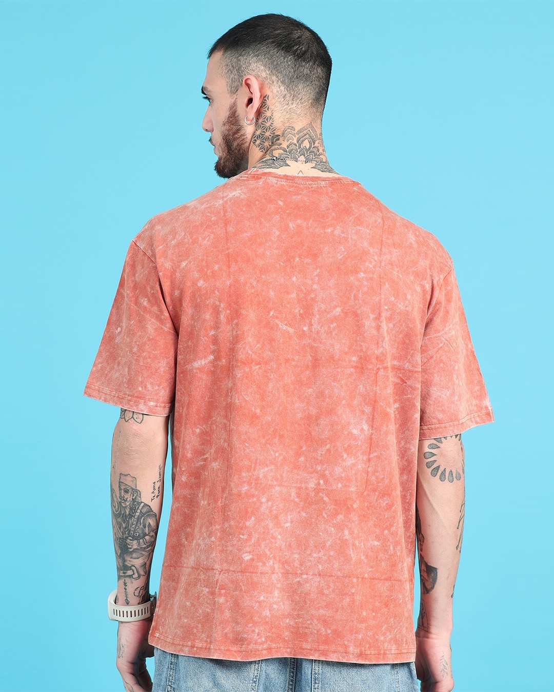 Buy Men's Orange Puff Printed Oversized Acid Wash T-shirt Online at ...