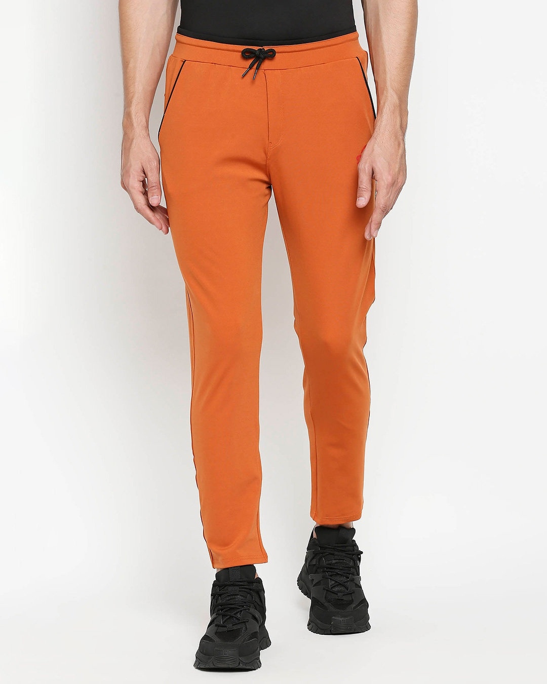 Shop Men's Orange Solid Regular Fit Trackpant-Front