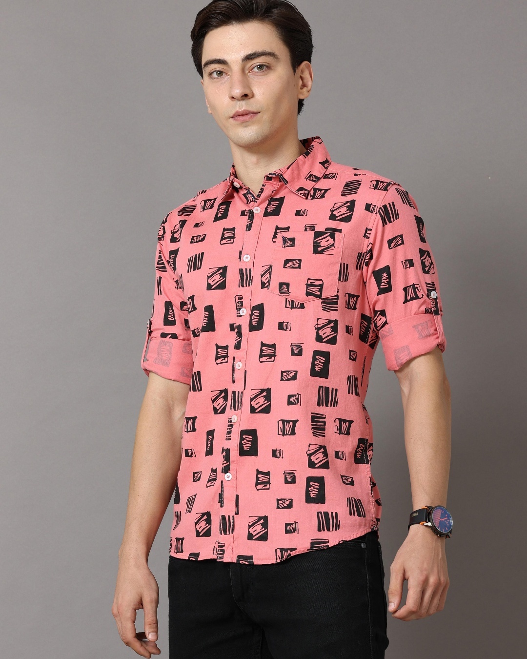 Buy Mens Pink Abstract Printed Slim Fit Shirt For Men Pink Online At Bewakoof 1613