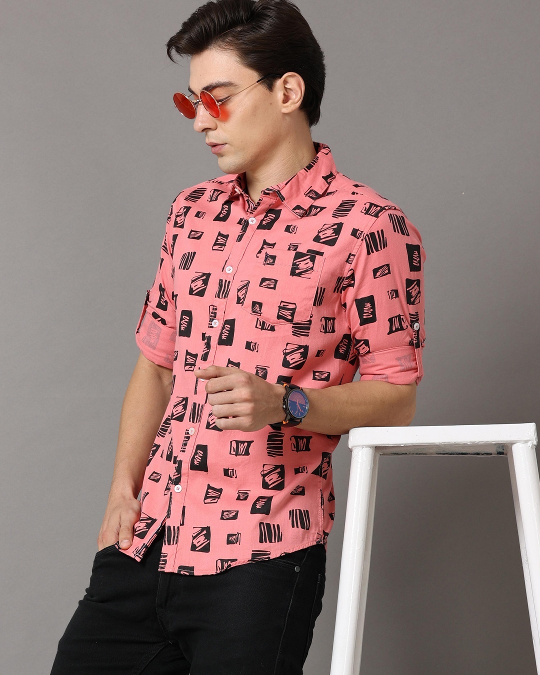 Buy Mens Pink Abstract Printed Slim Fit Shirt For Men Pink Online At Bewakoof 9552