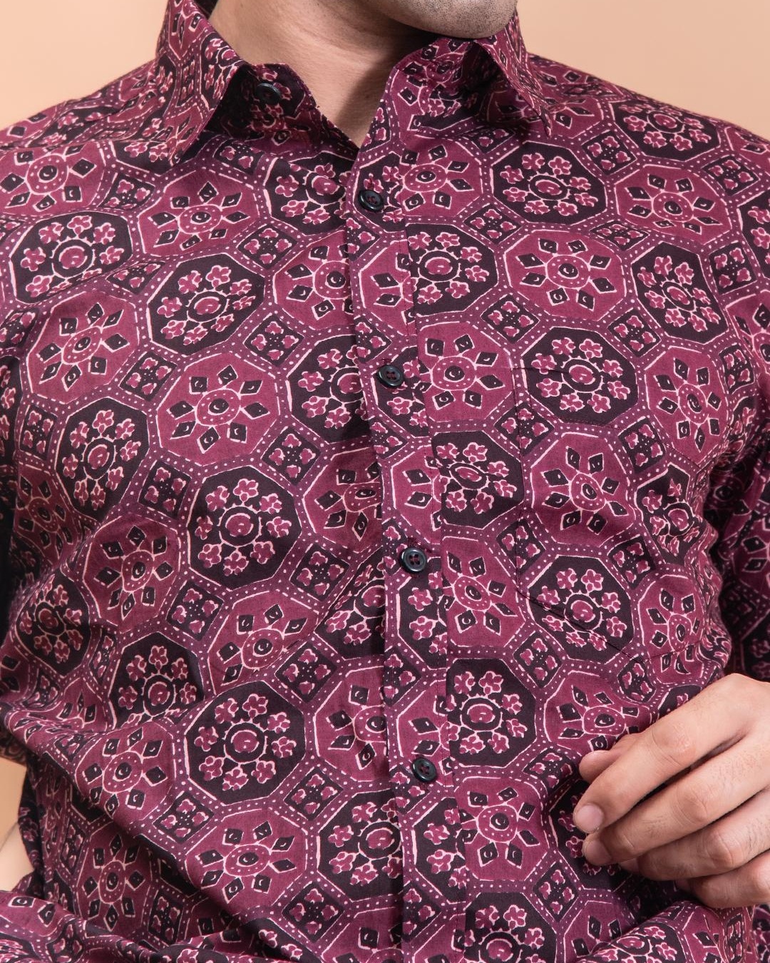 Buy Men's Pink All Over Hexagonal Block Printed Shirt for Men Pink ...