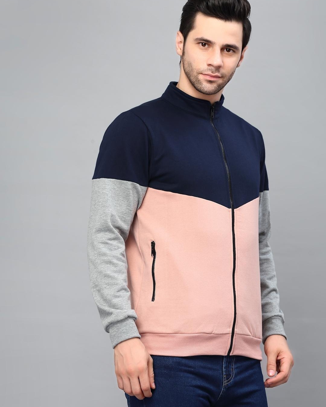 Shop Men's Pink and Blue Color Block Slim Fit Jacket-Design