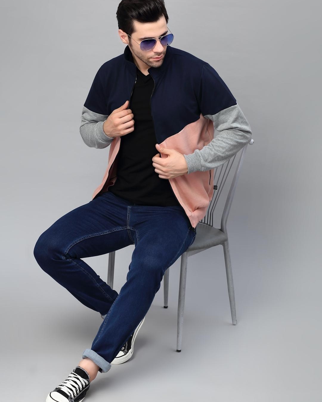 Shop Men's Pink and Blue Color Block Slim Fit Jacket