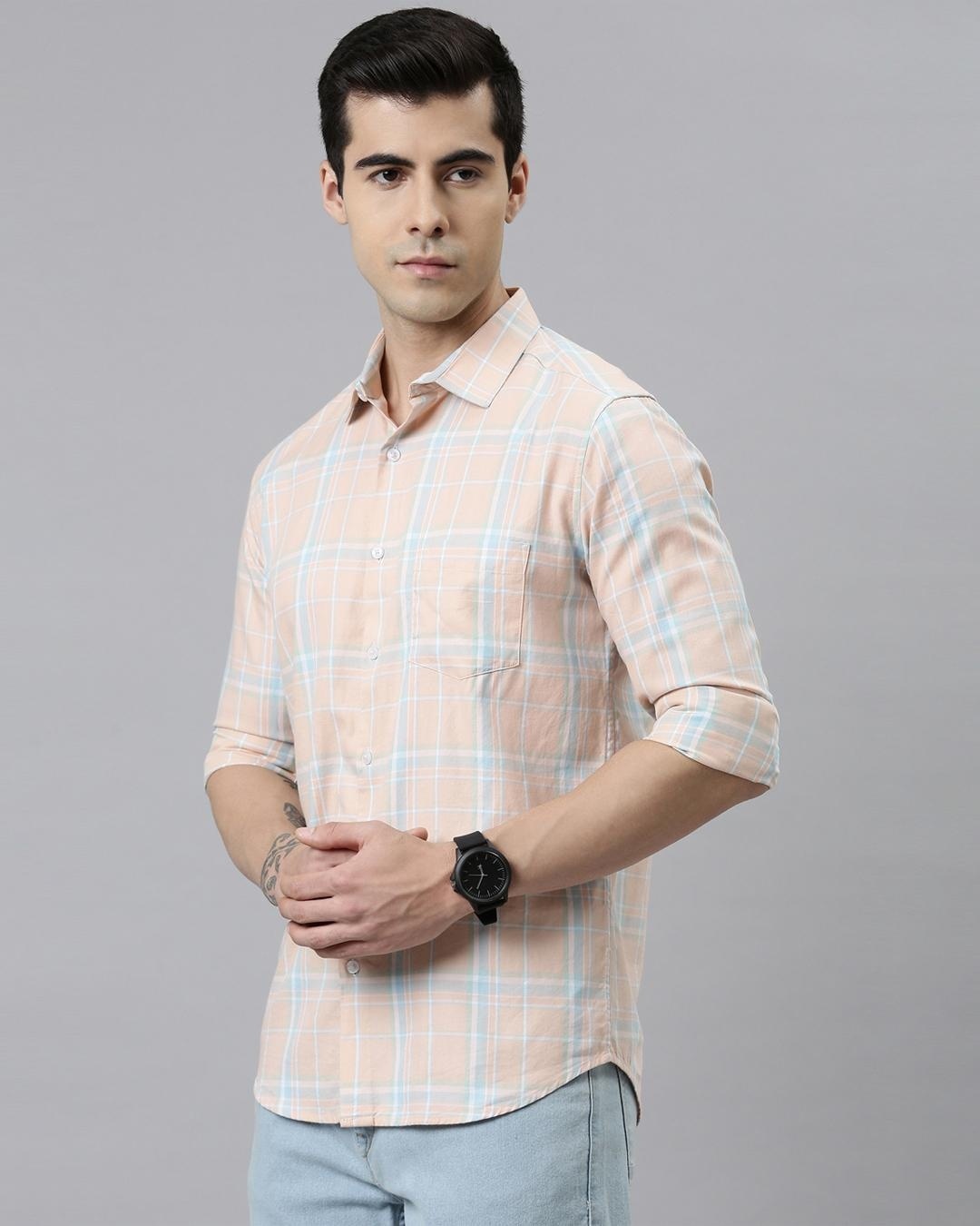 Buy Men's Pink Checked Slim Fit Shirt for Men Pink Online at Bewakoof