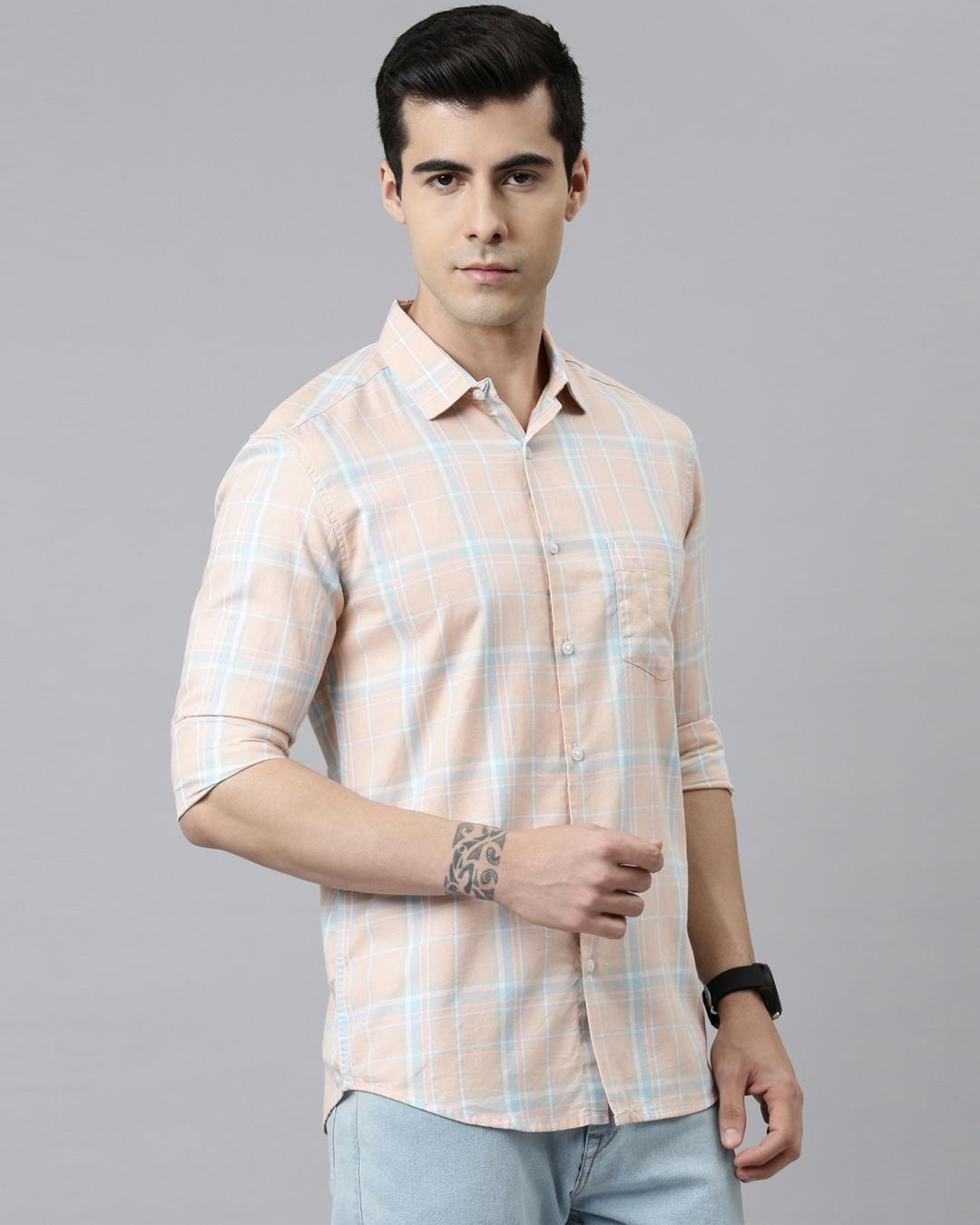 Buy Men's Pink Checked Slim Fit Shirt for Men Pink Online at Bewakoof