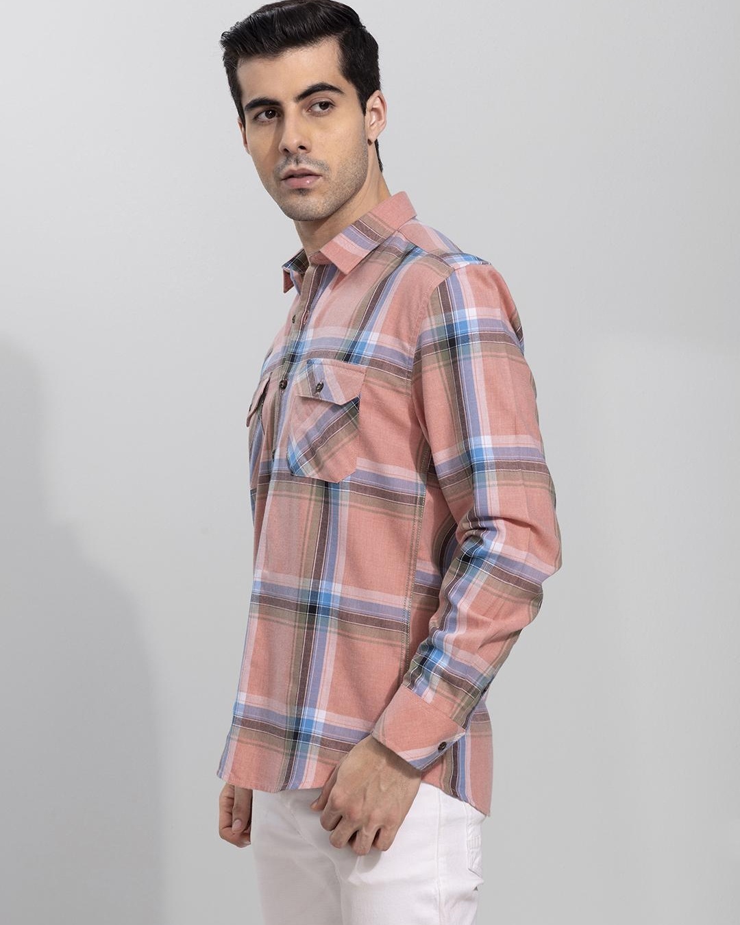 Shop Men's Pink Checked Slim Fit Shirt-Back