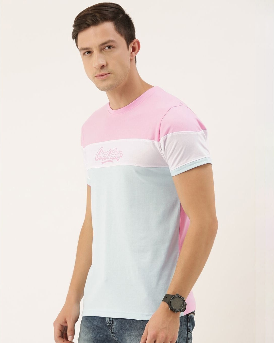 Shop Men's Pink Colourblocked T-shirt