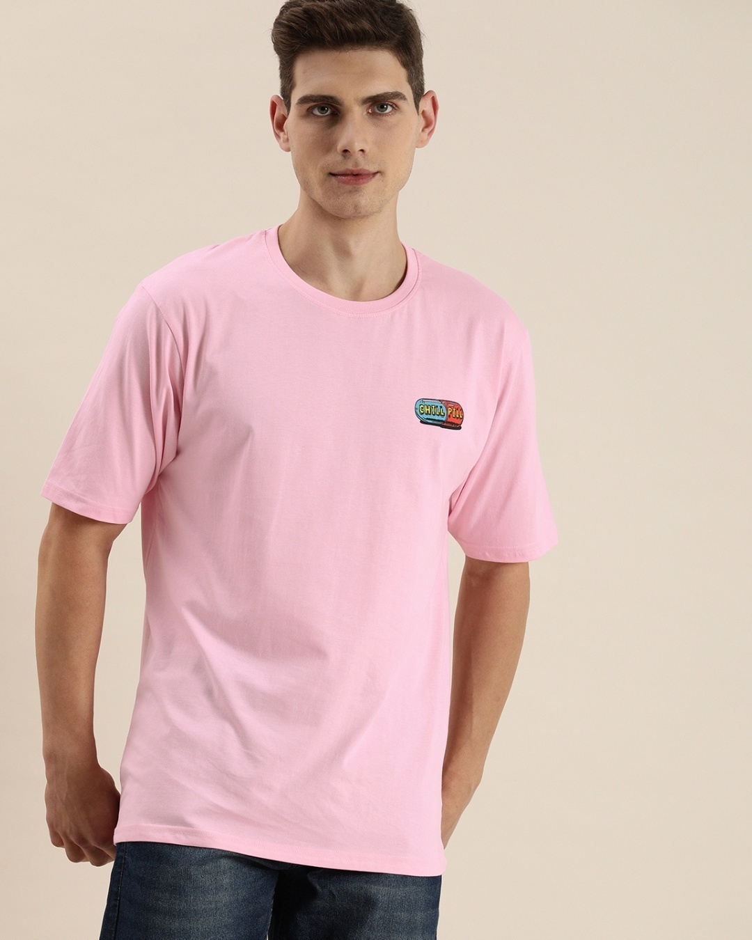 Shop Men's Pink Graphic Print Oversized Fit T-shirt-Back
