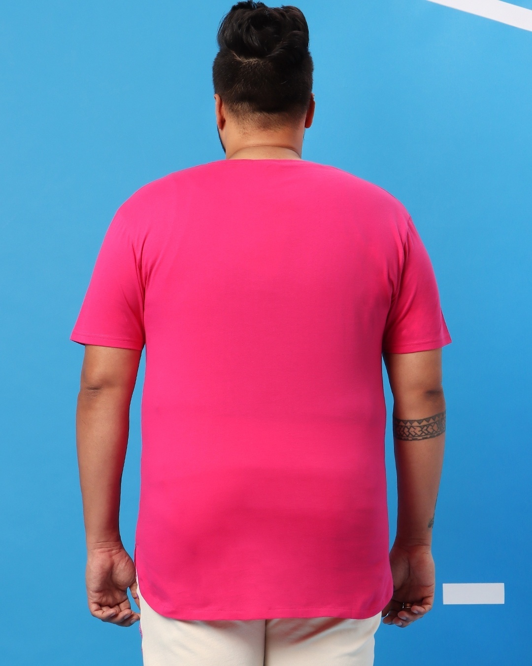 Shop Men's Pink Never Mind Stripe Typography Plus Size T-shirt-Back