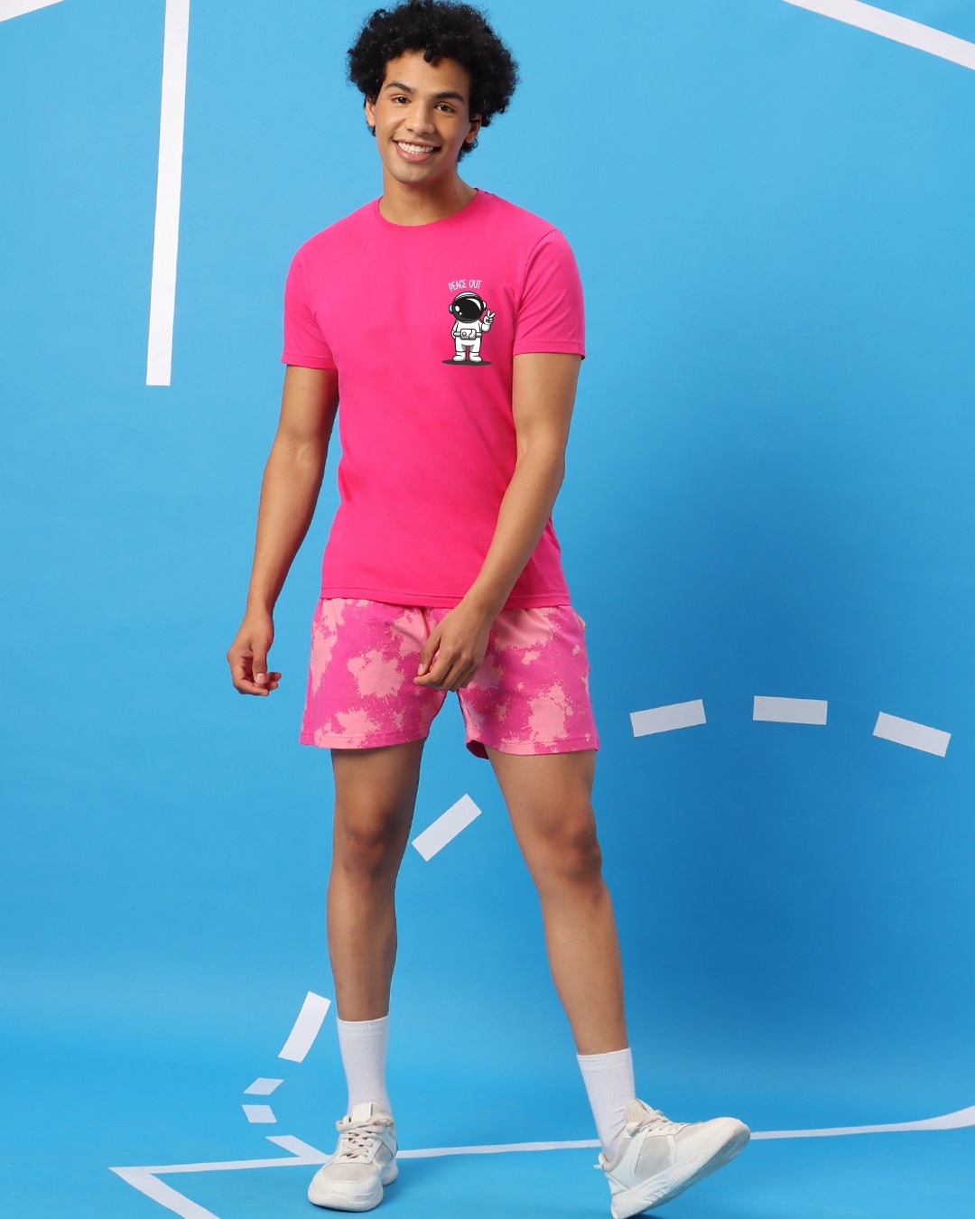 Shop Men's Pink Peace Out Astronaut T-shirt-Design