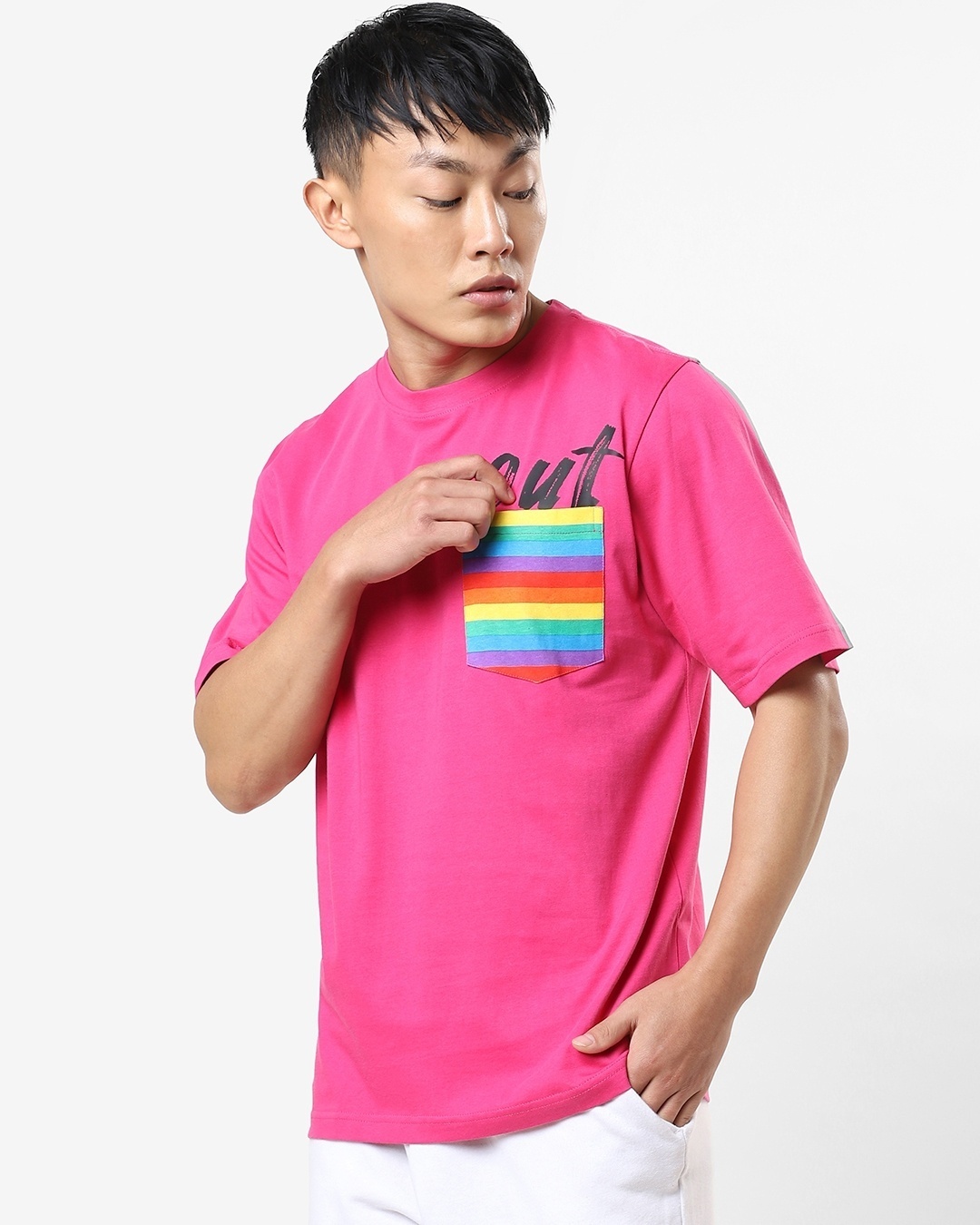 Shop Men's Pink Pocket Out Typography Plus Size T-shirt-Design