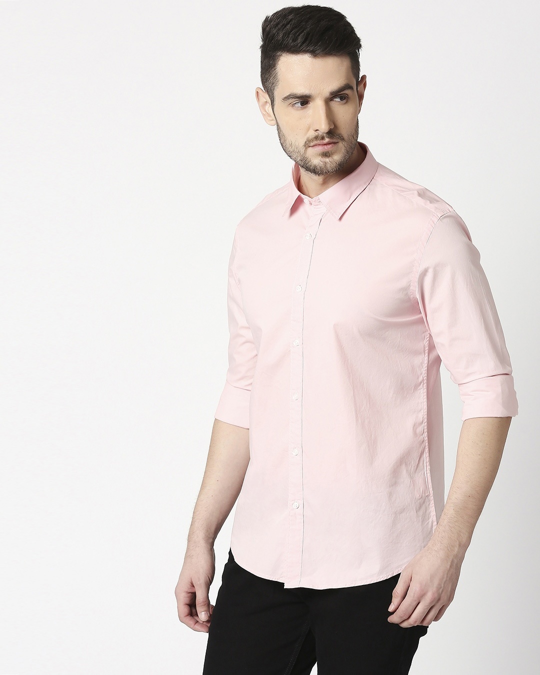 Shop Men's Pink Poplin Lycra Slim Fit Casual Shirt-Full