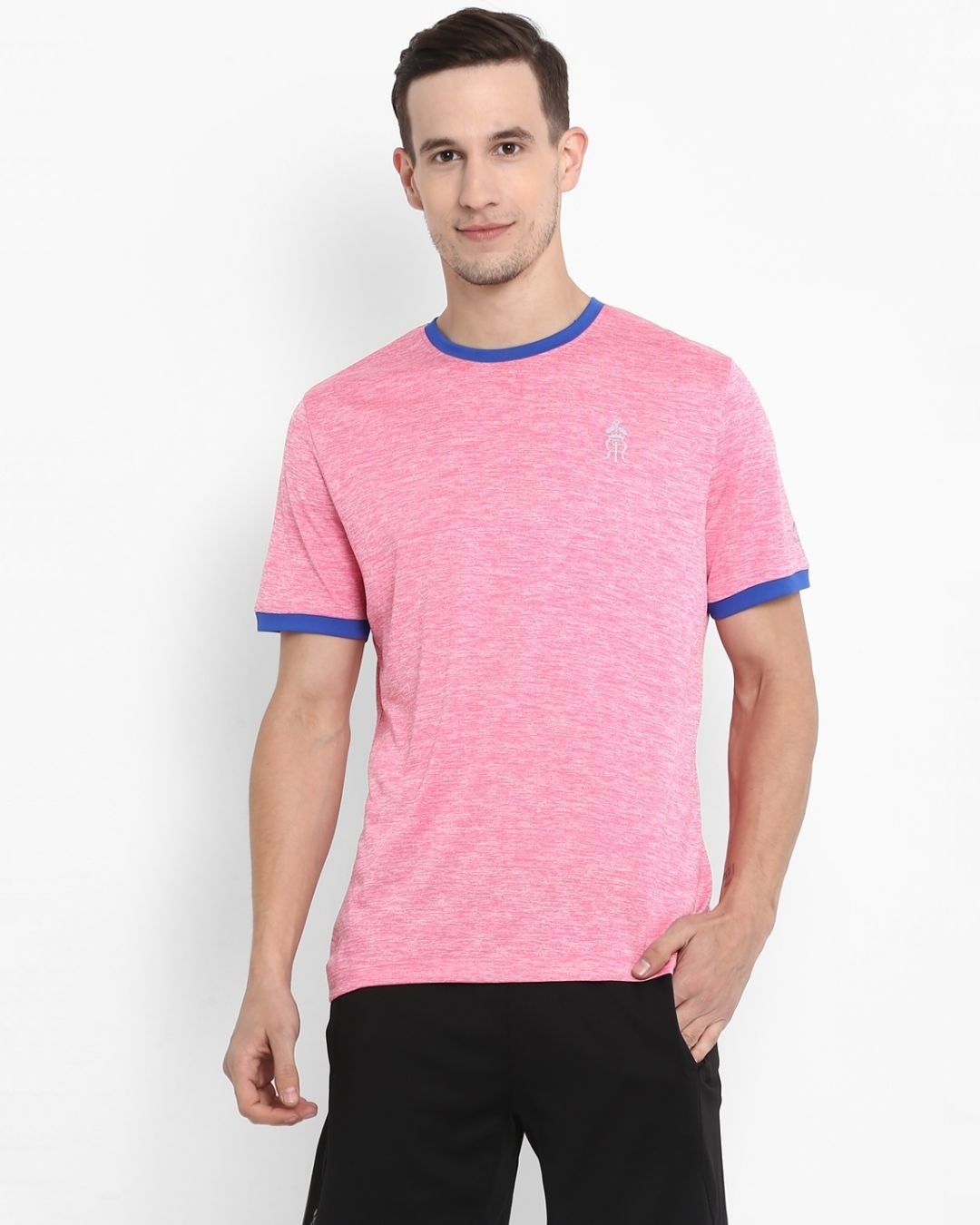 Shop Men's Pink Self Design Slim Fit T-shirt-Front