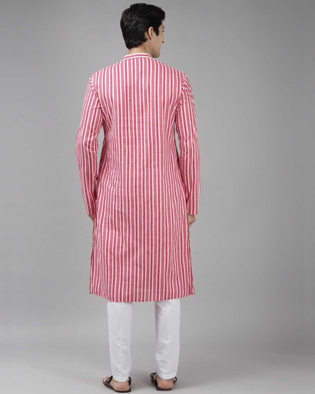 Shop Men's Pink Striped Cotton Kurta-Design