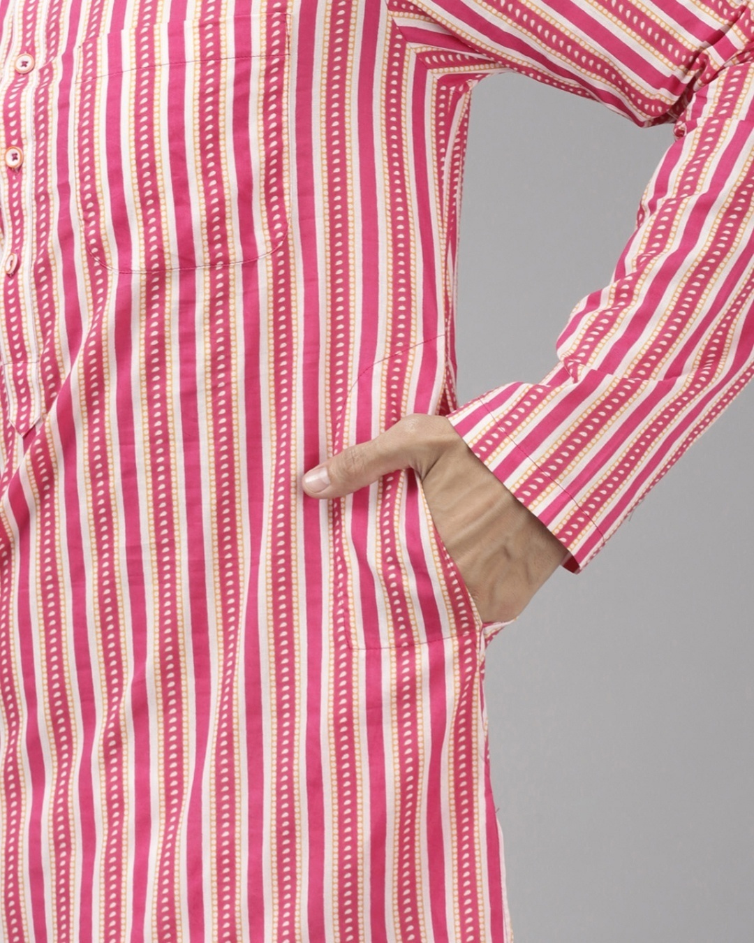 Shop Men's Pink Striped Cotton Kurta-Full