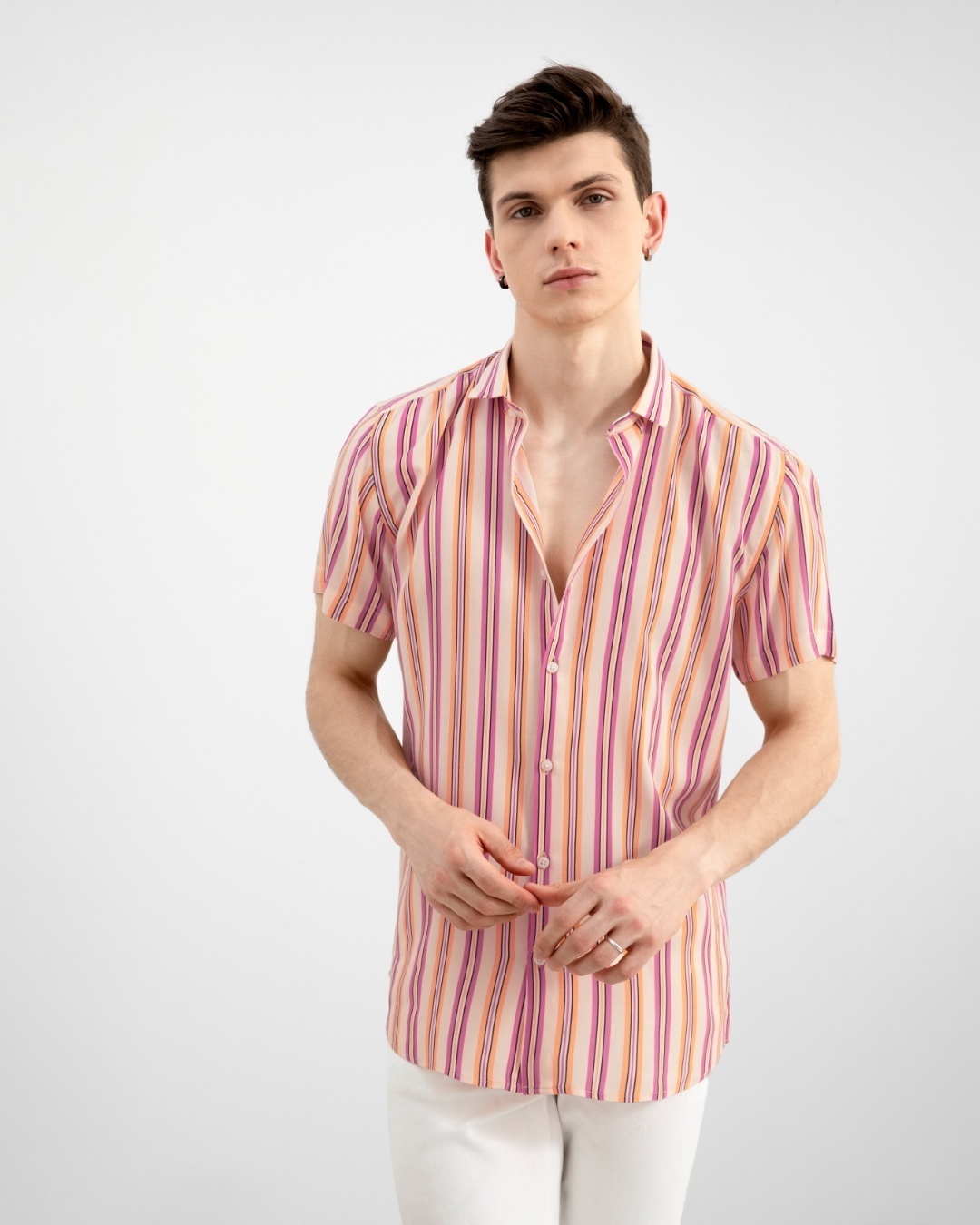 Shop Men's Pink Striped Slim Fit Shirt