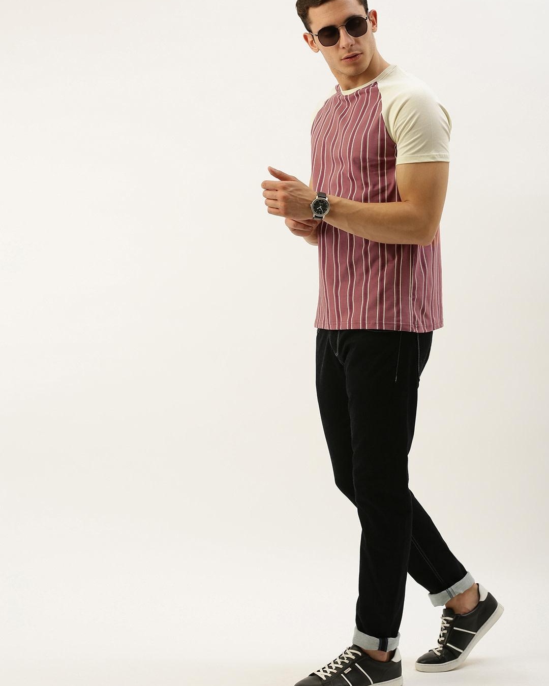 Buy Men's Pink Striped T-shirt for Men Pink Online at Bewakoof