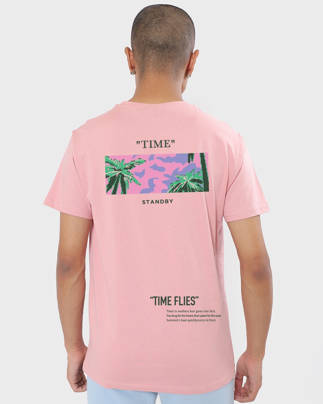 Buy Men's Pink Time Flies Graphic Printed Tshirt for Men pink Online at Bewakoof