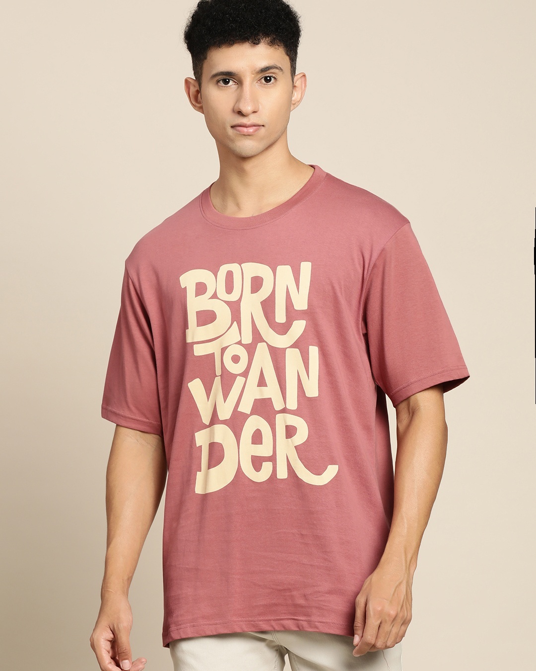 Buy Men's Pink Chicago Typography Oversized T-shirt Online at Bewakoof