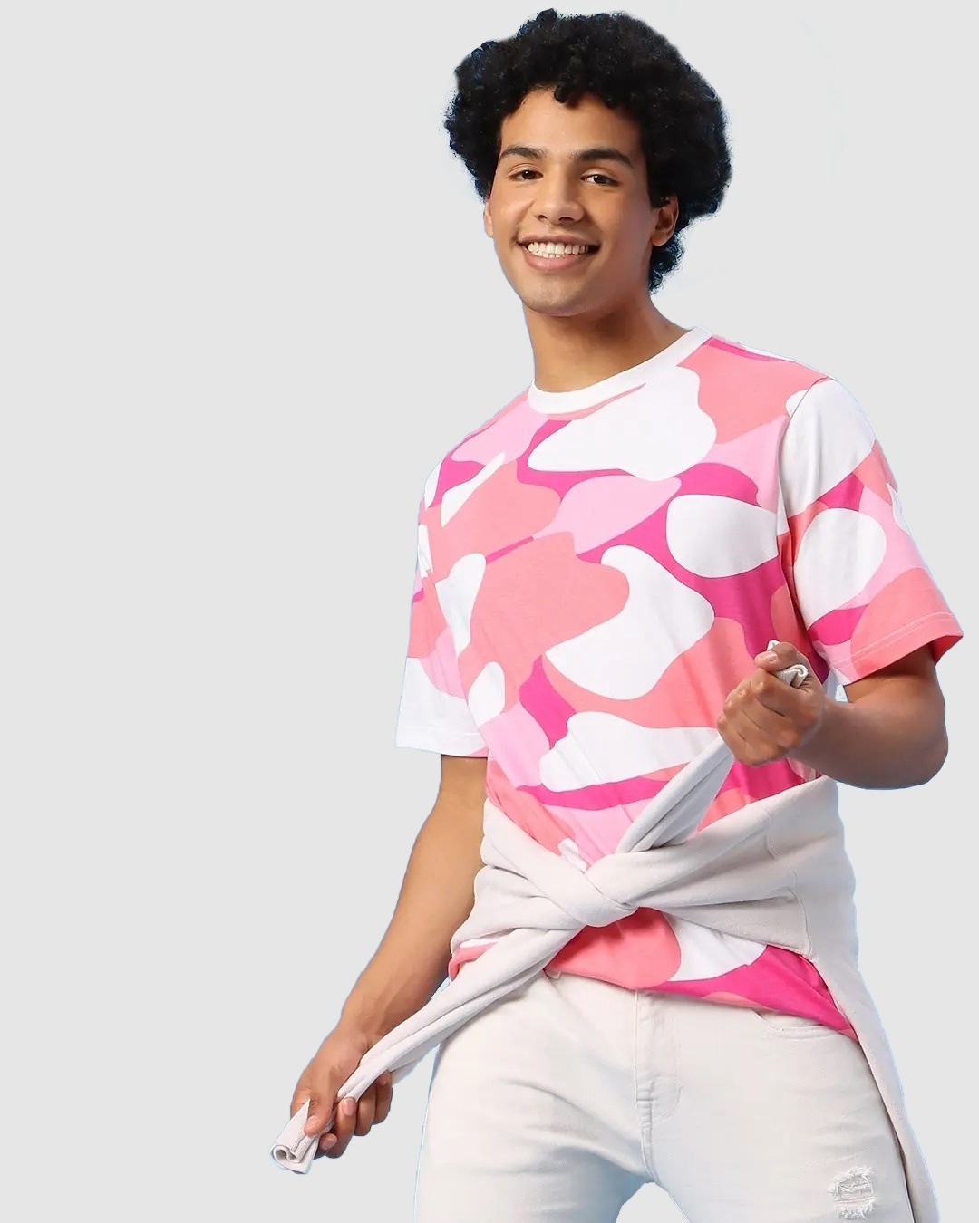 Shop Men's Pink & White Camo Oversized T-shirt-Front