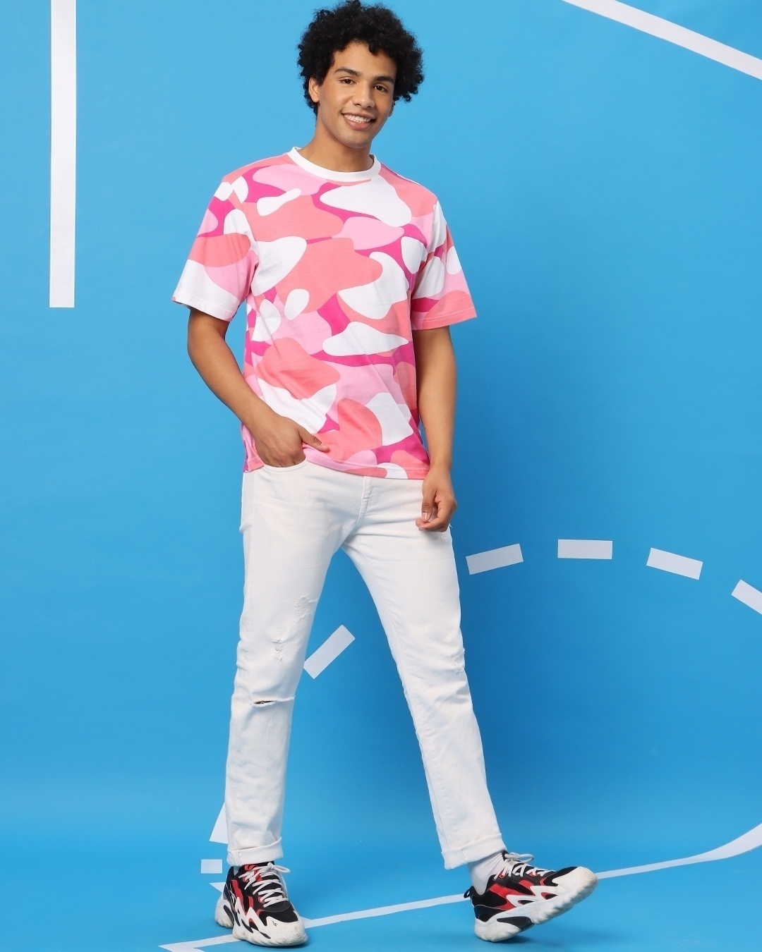 Shop Men's Pink & White Camo Oversized T-shirt