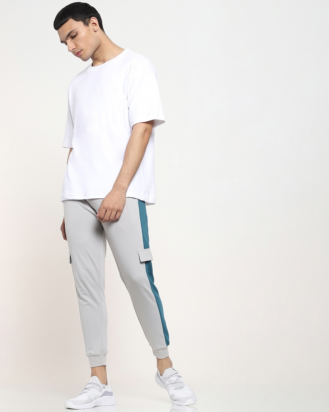 Shop Men's Plain Color Block Cargo Joggers-Full