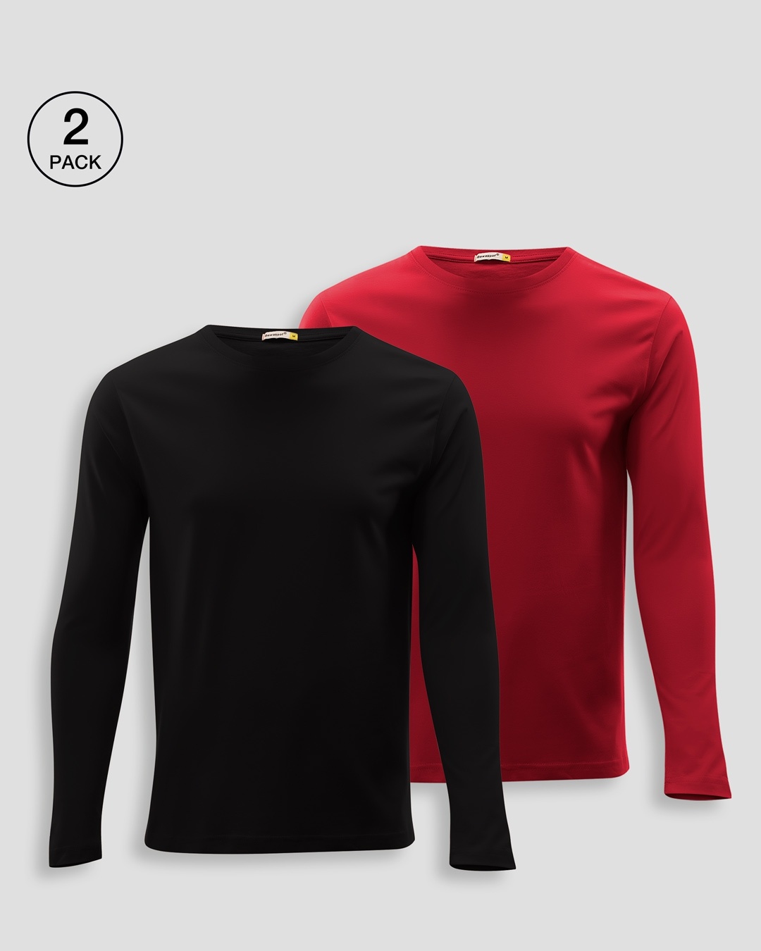 Shop Men's Plain Full Sleeve T-shirt Pack of 2(Black & Red)-Front