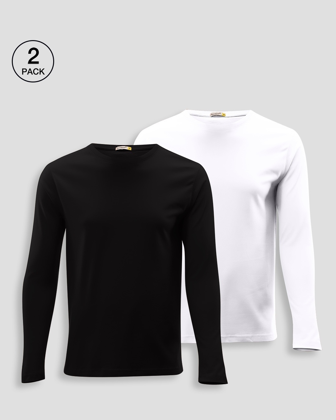 Shop Men's Plain Full Sleeve T-Shirt Pack of 2(Black & White )-Front