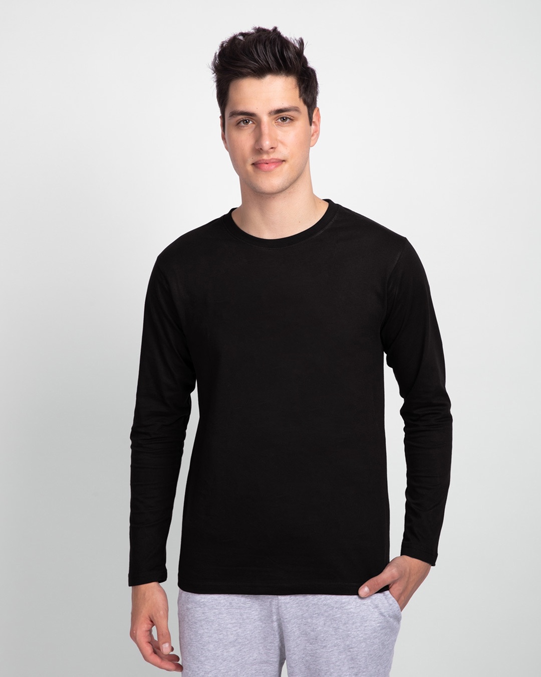 Shop Men's Plain Full Sleeve T-shirt Pack of 2(Black & Yellow)-Back