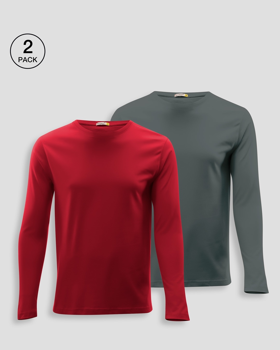 Shop Men's Plain Full Sleeve T-shirt Pack of 2(Red & Grey )-Front