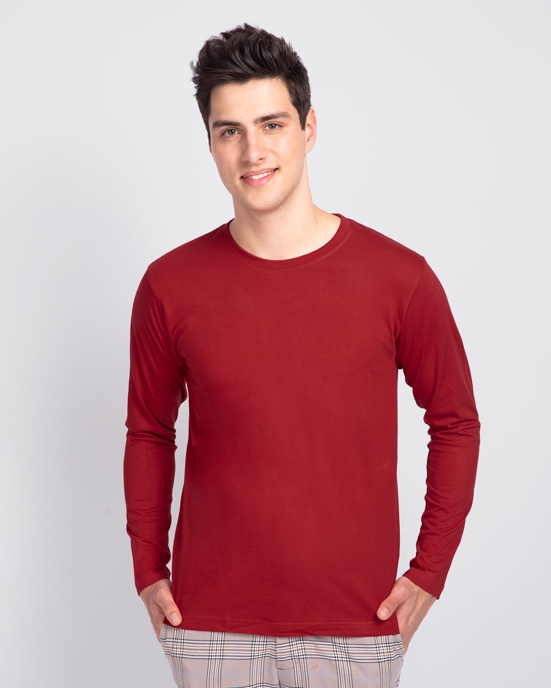 Shop Men's Plain Full Sleeve T-shirt Pack of 2(Red & Grey )-Back