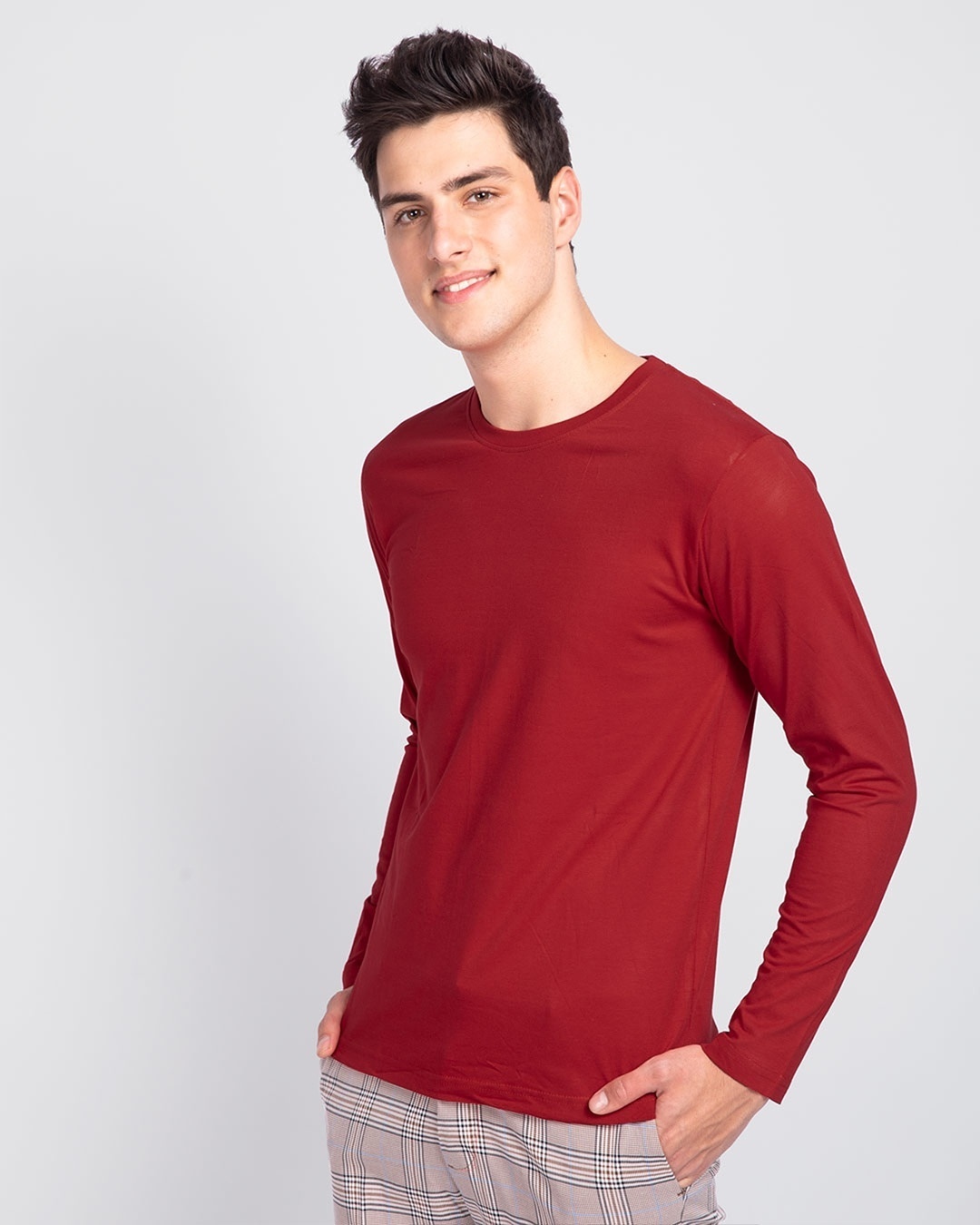 Shop Men's Plain Full Sleeves T-Shirt Pack of 2 (Tropical Blue & Bold Red)