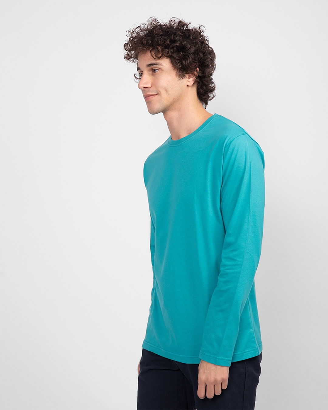 Shop Men's Plain Full Sleeves T-Shirt (Tropical Blue & Pineapple Yellow)-Full