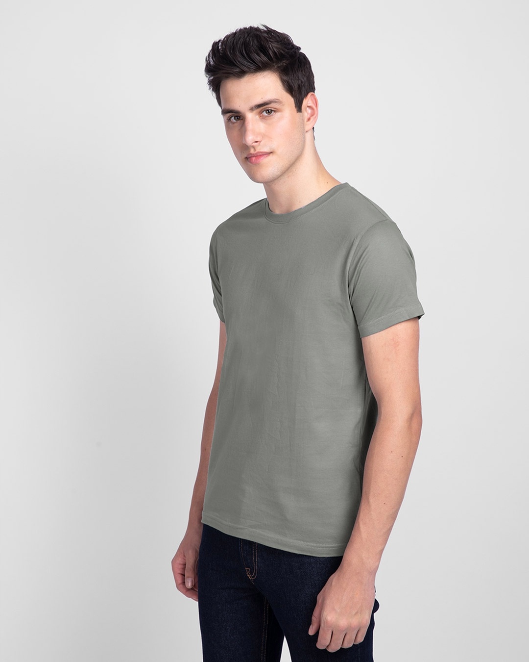 Shop Men's Plain Half Sleeve T-shirt Pack of 2(Black & Meteor Grey)