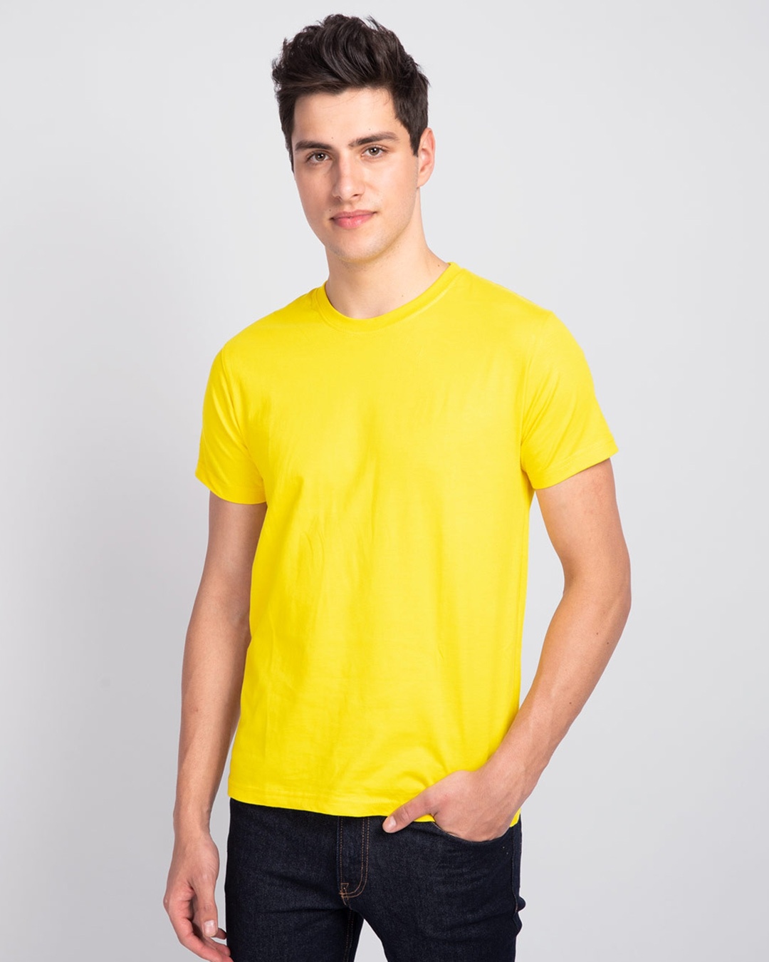 Shop Men's Plain Half Sleeve T-Shirt Pack of 2(Black & Pineapple Yellow)-Design