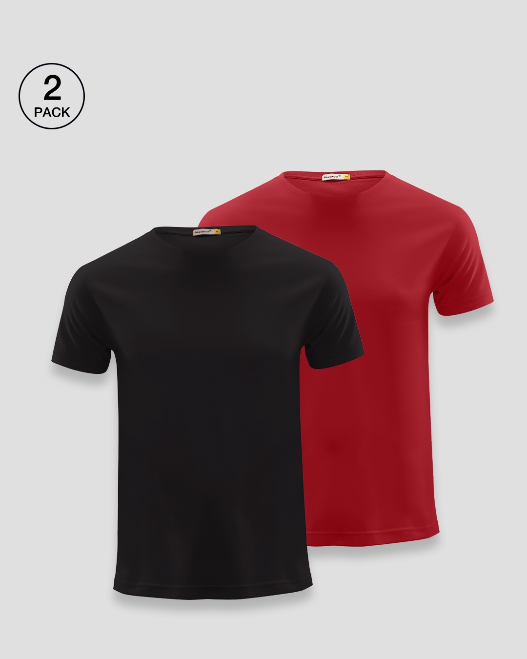 Shop Men's Plain Half Sleeve T-Shirt Pack of 2 (Black & Red)