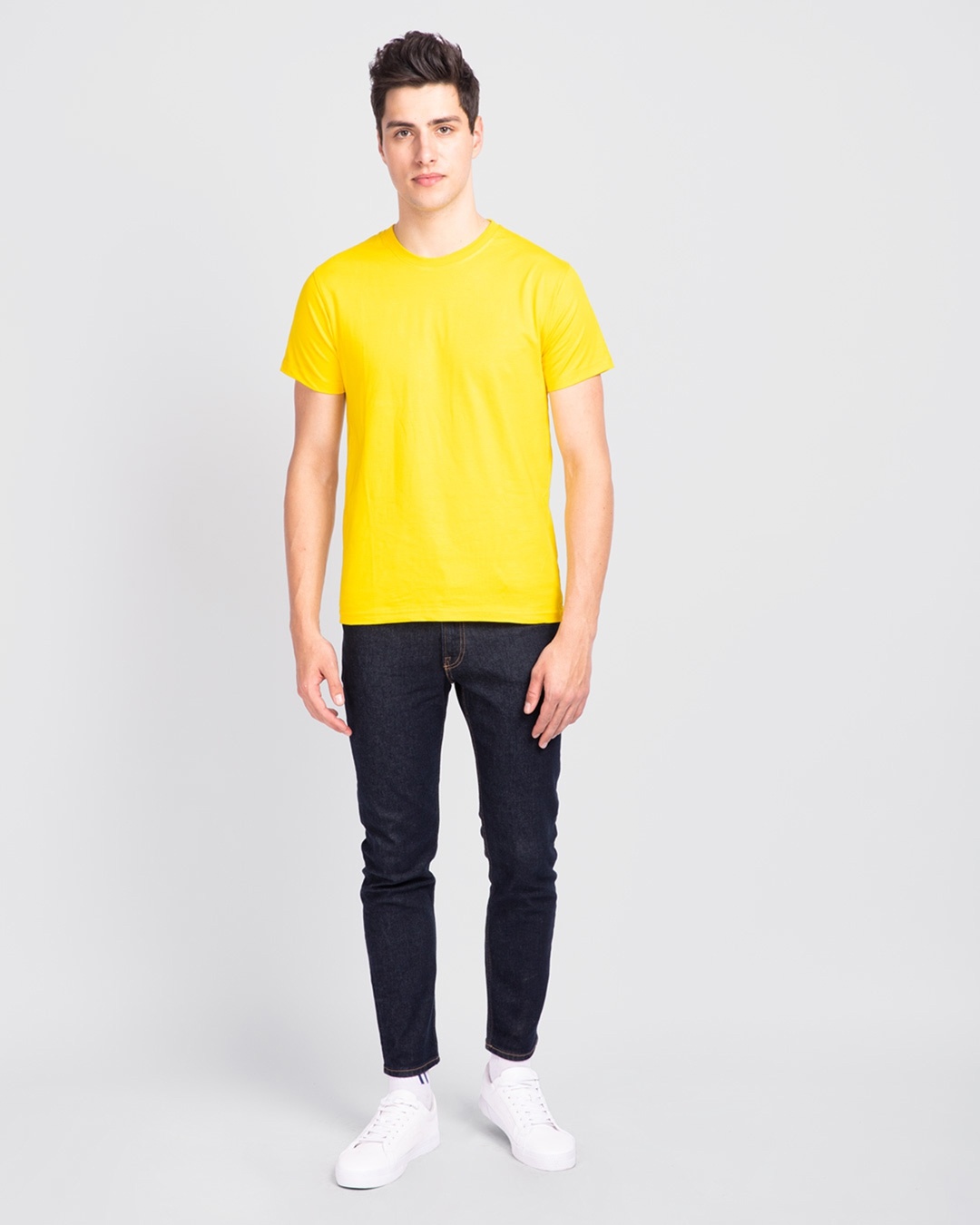 Shop Men's Plain Half Sleeve T-Shirt Pack of 2(Red & Pineapple Yellow)