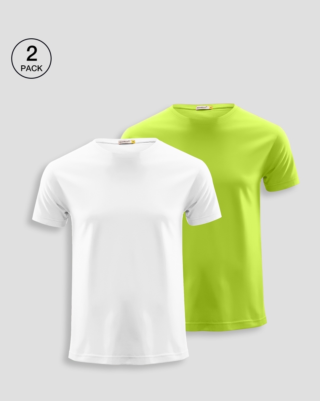 Shop Men's Plain Half Sleeve T-Shirt Pack of 2(White & Neon Green)-Front