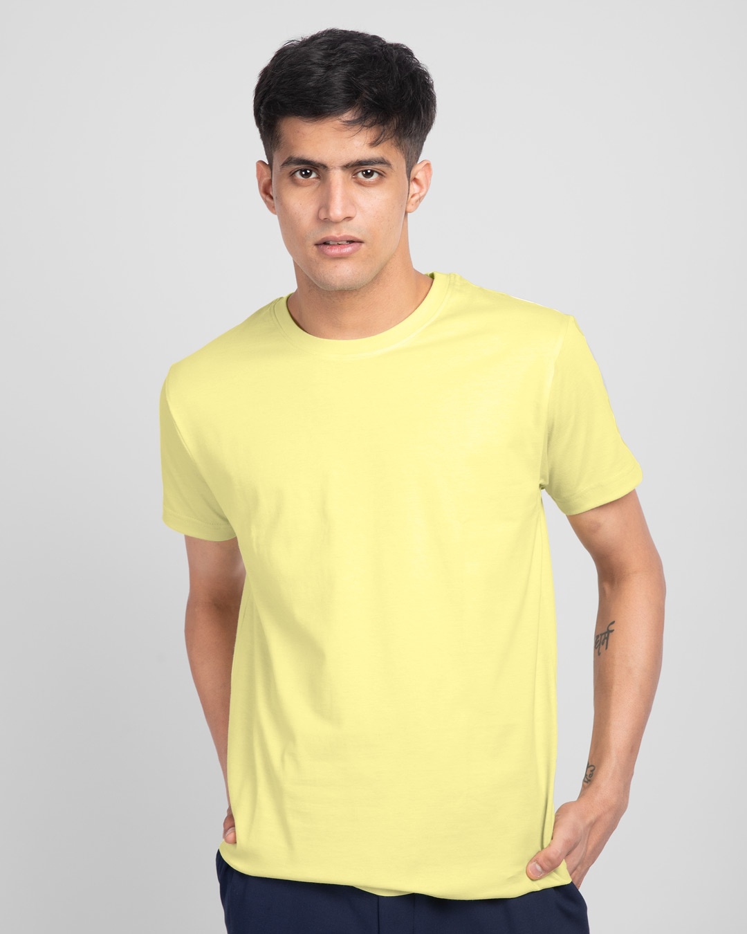 Shop Men's Plain Half Sleeve T-shirt Pack of 2(Yellow & Green)-Back