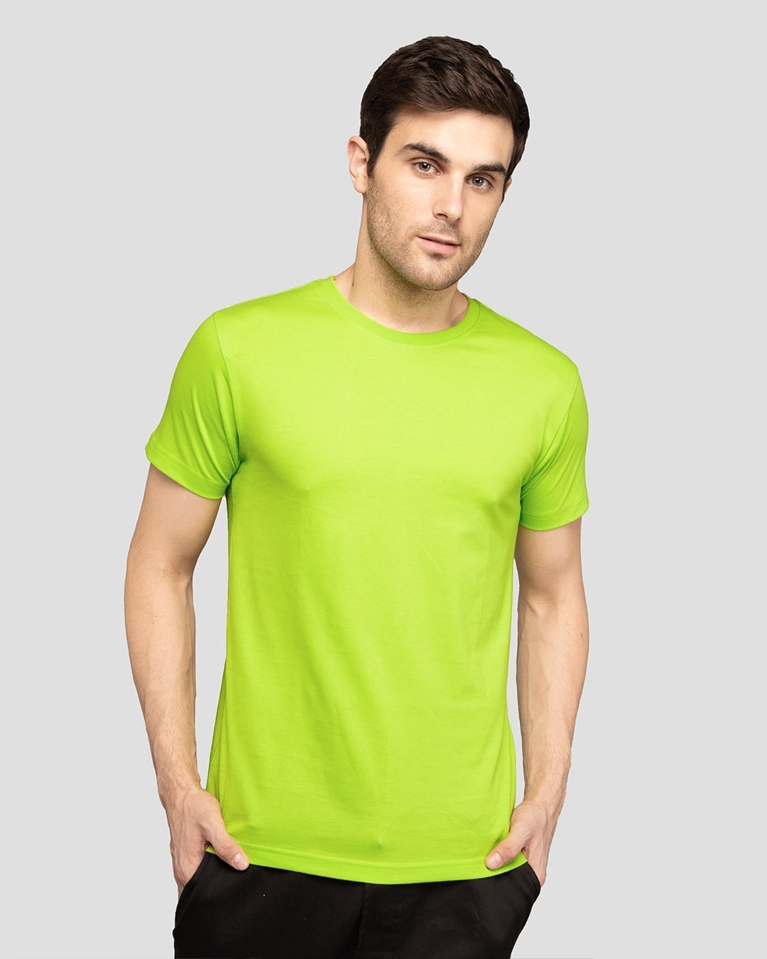 Shop Men's Plain Half Sleeve T-Shirt Pack of 3(Black, White & Neon Green)-Full