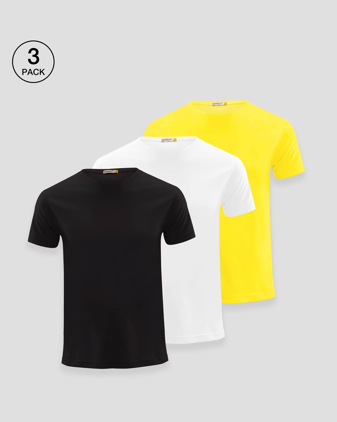 Shop Men's Plain Half Sleeve T-Shirt Pack of 3(Black, White & Pineapple Yellow)-Front