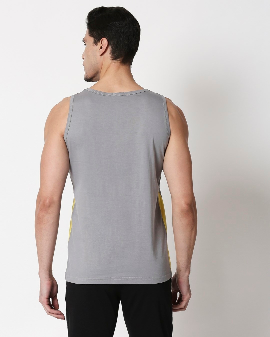Shop Men's Plain Side Panel Vest (Meteor Grey-Pineapple Yellow)-Design