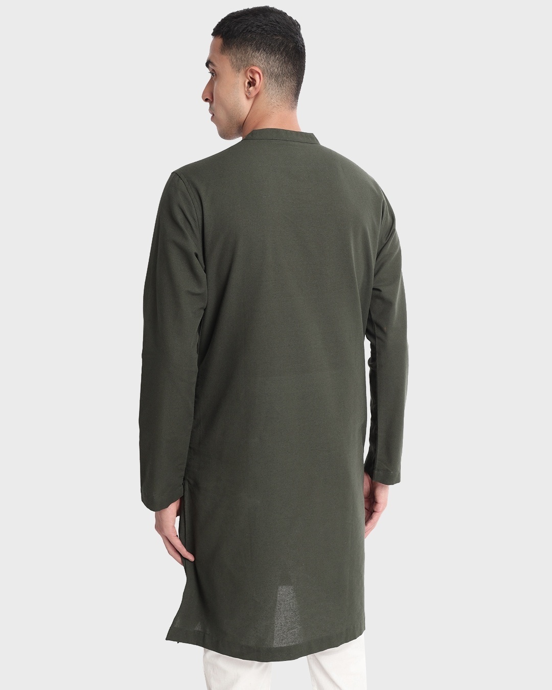 Shop Men's Olive Night Plus Size Relaxed Fit Short Kurta-Design
