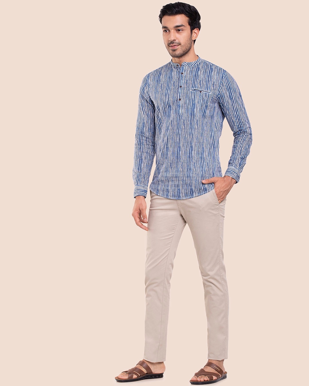 Shop Men's Printed Mandarin Collar Full Sleeves Shirt