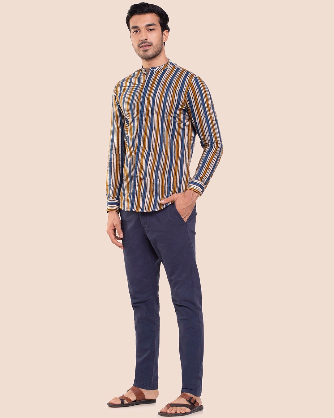 Shop Men's Printed Mandarin Collar Full Sleeves Shirt