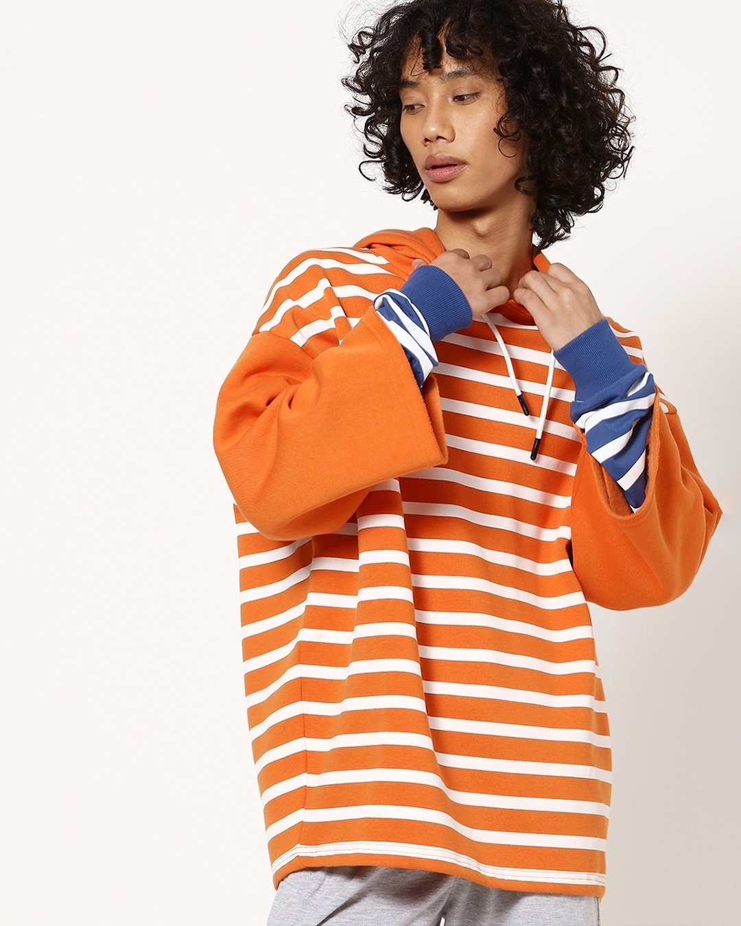 Shop Men's Printed Stripe Color Block Sweatshirt-Front