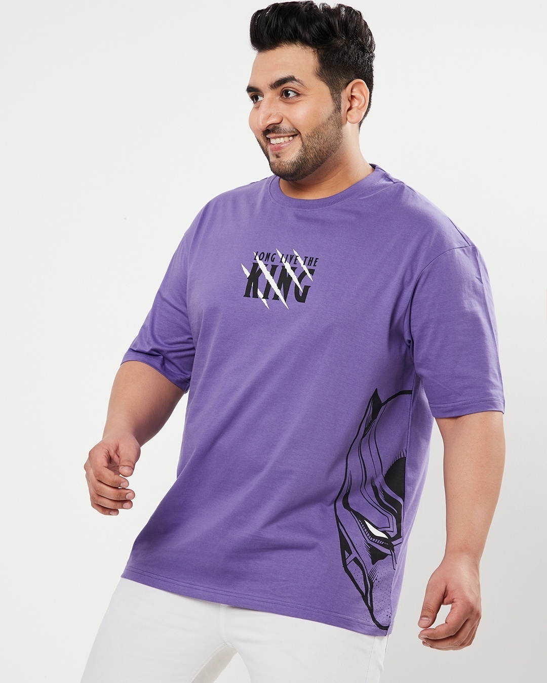 Shop Men's Purple Black Panther Graphic Printed Plus Size Oversized T-shirt-Design