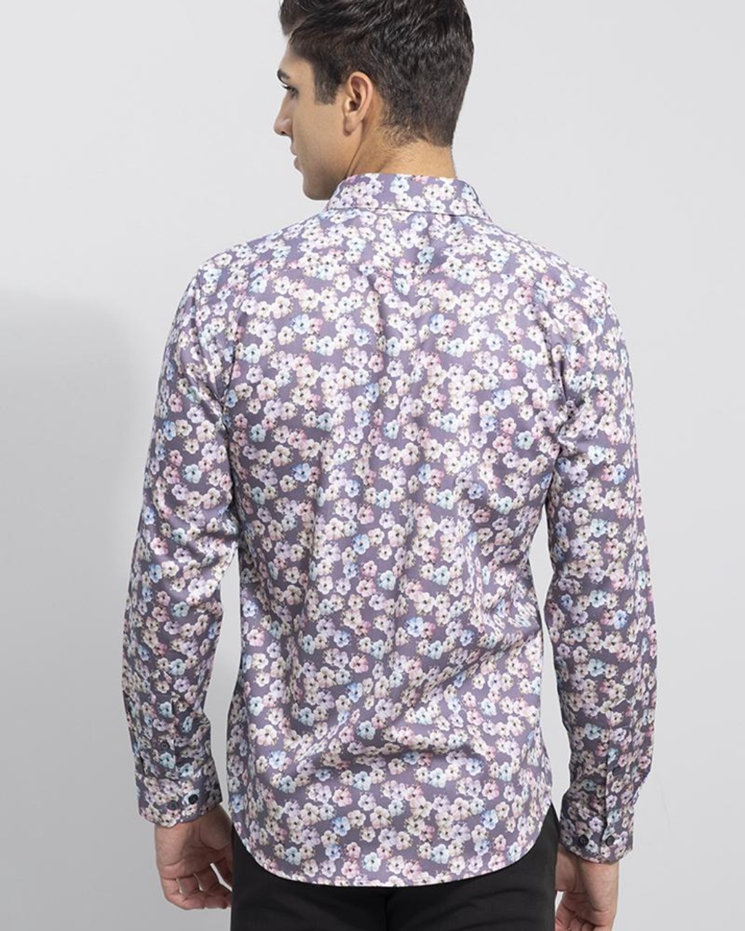 Boyfriend Cotton Shirt in Blue/Purple Floral Print