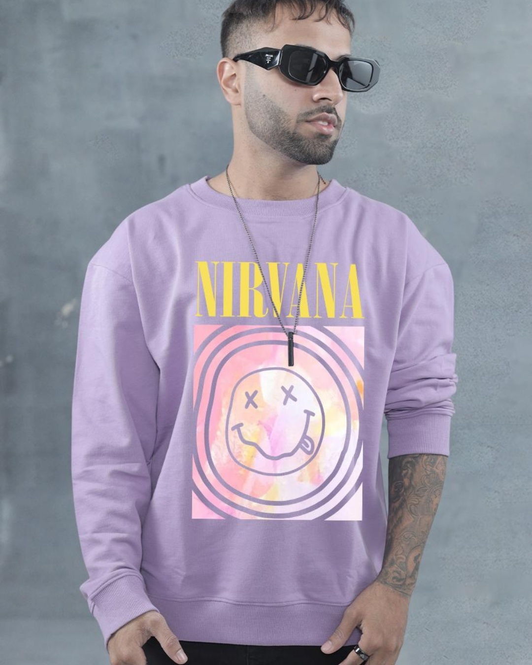 Buy Men's Purple Nirvana Graphic Printed Loose Fit Sweatshirt for Men  Online at Bewakoof